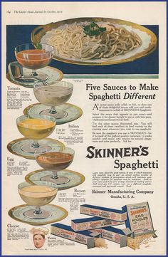 an advertisement for spachettti pasta with five sauces to make spaghetti different