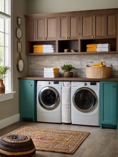 a washer and dryer in a small room