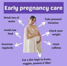 a pregnant woman wearing a white gown with the words, early pregnancy care