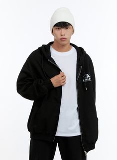 Product Detail Style : Casual, Natural Occasion : Back to school Type : Men, Sweat Detail : Zip up, Hood Print : Lettering Material : Cotton, Polyester Sleeve : Long sleeve Neck : Hood Fit : Oversize fit Cotton70 Polyester30 Color : Black Made in Korea Model Size Model is wearing size L/1XL and the color Black. Height : 5'9" | 176cm / Top : M / Bottom : L (30 inch) .prddescription table, .prddescription td, .prddescription th { border : 1px solid black; border-collapse : collapse; padding: 10px; Black Cotton Sporty Hooded Jacket, Sporty Black Cotton Hooded Jacket, Black Hooded Jacket With Letter Print, Casual Black Hooded Jacket With Ribbed Cuffs, Black Cotton Hooded Jacket With Ribbed Cuffs, Oversized Casual Hooded Jacket With Letter Print, Black Cotton Hooded Jacket For Streetwear, Casual Black Cotton Hooded Jacket, Hip Hop Style Winter Sweatshirt For College