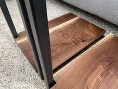 Floor Shelf Live Edge Walnut Wood C Table Wood C Table, Organic Compounds, Floor Shelf, C Table, Raw Steel, Straight Edges, Straight Edge, Custom Table, Live Edge