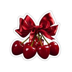 a sticker with a bow and some cherries on the top, as if it were made out of paper