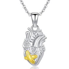 PRICES MAY VARY. Unique Design: Our Sterling Silver Anatomical Heart Necklace features a stunning and intricate design of a broken heart, making it a one-of-a-kind piece of jewelry. High-Quality Material: Crafted with care, this dainty anntomical heart necklace is made of sterling silver and plated with 14K gold, ensuring durability and a beautiful, luxurious shine. Realistic Detailing: The anatomical heart pendant is exquisitely detailed, capturing the intricate features and realistic anatomy o Human Heart Necklace, Realistic Anatomy, Anatomical Heart Pendant, Anatomical Heart Necklace, Gifts For Ladies, Silver Necklace For Women, Opal Moonstone, Moonstone Pendant Necklace, Anatomical Heart