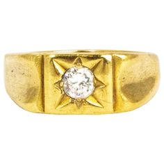 Vintage Diamond and 9 Carat Chunky Ring | From a unique collection of vintage More Rings at https://www.1stdibs.com/jewelry/rings/more-rings/. Star Setting, Chunky Ring, Gold Signet Ring, Chunky Rings, Antique Diamond, The Stone, Ring Vintage, Vintage Diamond, Signet Ring