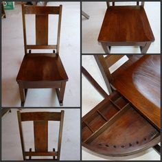 four different views of a wooden chair