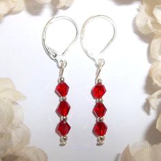 This Adorable Little Beaded Earring Set Is Brand New & Handmade By Me - Wvluckygirl. Done With Red Faceted Glass Beads And Silver Toned Costume Jewelry Beads. The Pair Dangle & Drop From 925 Sterling Silver Lever Backs For Women's Pierced Ears. 1 1/2 Inches Tall & Beads Are 1/8 Inch Wide Each Single Earring Weighs 0.7 Grams. Very Lightweight. The Perfect Set To Take You Straight From Work To A Girl's Night Out. Simple Modern Minimalist Sleek Long Delicate Dainty Leverback Euro Wire Closure S Dan Red Hypoallergenic Jewelry For Party, Hypoallergenic Red Jewelry For Parties, Red Beaded Jewelry For Anniversary, Elegant Silver Beads Jewelry For Valentine's Day, Elegant Silver Beaded Jewelry For Valentine's Day, Red Hypoallergenic Party Jewelry, Nickel Free Red Jewelry For Wedding, Red Beaded Sterling Silver Jewelry, Nickel Free Red Crystal Earrings For Parties