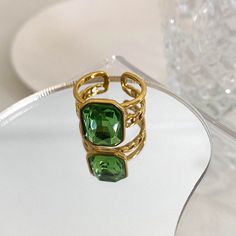 Material: Gem Color: Green/1 Piece, Purple One Piece Size: Adjustable Opening Fashion Element: Quadrilateral Style: Temperament Retro Rings, Purple One Piece, Retro Ring, Finger Ring, Ring Finger, Fashion Rings, 1 Piece, Violet, Gems