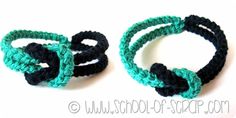 two crocheted bracelets with black and green cords