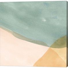 an abstract painting with blue, yellow and green colors on the sky above sand dunes