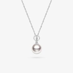 Material: 18K gold, Akoya pearl, diamond, and silver chain Akoya saltwater cultured pearl Size of pearl: around 8.0-8.5 mm Overall Length of Pendant: about 15 mm Length of silver chain: around 45 cm (adjustable) Weight of Diamonds: 4 diamond approx. 0.008 carats Handpicked of every pearl, only top 1% of pearls are selected Handcrafted Lifetime warranty Elegant Akoya Pearl Ring With Pearl Drop, Elegant Akoya Pearl Drop Ring, Classic Akoya Pearl Necklace With Brilliant Cut, Elegant White Gold Akoya Pearl Ring, Anniversary Akoya Pearl Necklace With Brilliant Cut, Tahitian Pearl Necklace For Wedding, Formal Tahitian Pearl Pendant Jewelry, White Gold Akoya Pearl Jewelry, Classic Tahitian Pearl Necklace In White Gold