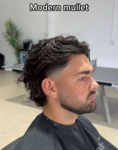 Tapered Long Hair Men, Temple Fade Mullet, Flowy Mens Haircut, Men’s Hairstyles Middle Part Hair, Long Wavy Haircuts Men, Mullet Hairstyle Long Hair, Mullet With Middle Part, High Taper Mullet, Long Hair Fade Men