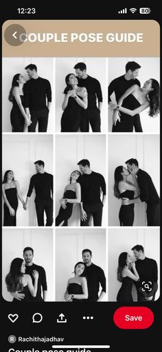 a couple kissing each other in front of a white background with the words couples pose guide