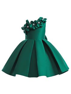 Young Girl 3d Floral Satin Dance Performance Dress, Perfect For Shows, Birthday Parties And Vacations Dark Green Party  Sleeveless Fabric Plain Fit and Flare Non-Stretch All Young Girls Clothing, size features are:Bust: ,Length: ,Sleeve Length: Cotton Frocks For Women, African Dresses For Kids, Frock For Women, Kids Frocks, Baby Frocks Designs, Performance Dresses, African Design Dresses, African Dresses For Women, Evening Dresses Elegant