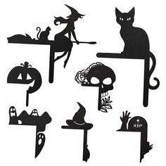 the silhouettes of witches and cats are on display in this halloween cutout set