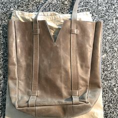 Raven+Lily Tote Bag. New Greenish Gray Leather. Never Used. 15” H X 12”W X 4” D Large Beige Leather Bag, Lily Bag, Gray Leather, Grey Leather, Magnolia, Shoulder Bags, Lily, Bag Lady, Tote Bag