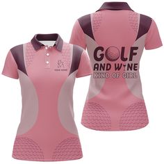 a women's pink golf shirt with the words golf and whine on it