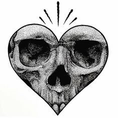 a drawing of a skull in the shape of a heart