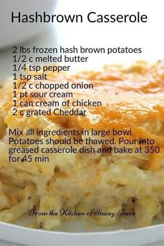 hashbrown casserole recipe on a white plate