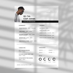 a clean and modern resume template with black accents on the front, white back and grey background