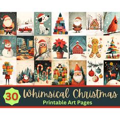 an image of christmas cards with the words, 30 unusual christmas printable art pages