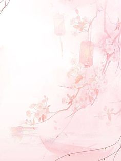 an artistic pink background with flowers and lanterns