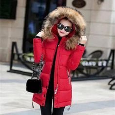 "Stay Cozy and Stylish: Premium Winter Hooded Jacket with Lu Red Parka, Female Coat, Long Down Jacket, Hooded Winter Coat, Snow Wear, Warm Winter Jackets, Parka Women, Puffer Parka, Winter Outwear