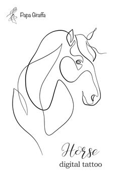 a drawing of a horse's head with the words here digital tattoo on it