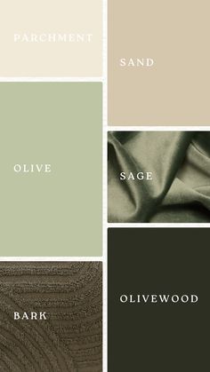 the color scheme for olive, sage, and oakwood is shown in different shades