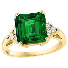 The 14K Yellow Gold ring, with an approximately 4 Carat Natural Colombian Emerald Cut Emerald and 0.30 Carat Diamond setting, exhibits a classic design. The emerald, originating from Colombia, boasts a deep green, transparent color with exceptional clarity and minimal inclusions. Measuring 8x8, the emerald's beauty is accented by three brilliant cut diamonds on each side, totaling 0.30 ct. Photos taken professionally and personally strive to capture the true essence of the piece, though its exact color and luster are challenging to convey accurately. weight of the 14 Karat Yellow gold 3.8 gm This Estate piece, noted for its approximate measurements and stone weight, aims to establish enduring customer relationships rather than one-time sales. The seller emphasizes their commitment to custo Emerald Rings, Colombian Emeralds, Emerald Engagement, Diamond Settings, Emerald Engagement Ring, Yellow Gold Ring, Emerald Ring, Deep Green, Brilliant Cut Diamond