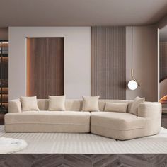 a living room with a large sectional couch