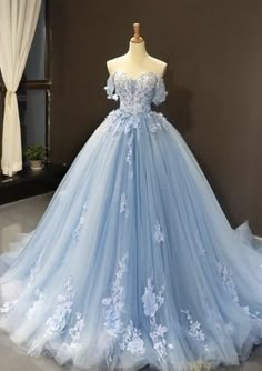 Sky Blue Prom Dress, فستان زهري, Baju Kahwin, Blue Ball Gown, Blue Wedding Dress, Dress Quinceanera, Off Shoulder Evening Dress, Light Sky Blue