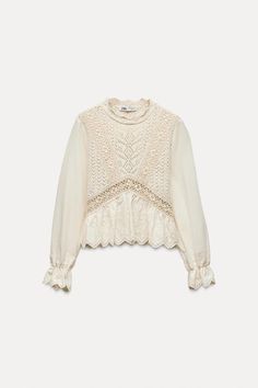 COMBINATION POINTELLE KNIT TOP - Ecru | ZARA United States Pearl Top, Staple Dress, Pointelle Knit, Cardigan Sweater Dress, Floral Jacket, Cardigan Sweater Jacket, Leather Shirt, Tshirt Skirt, Round Neck Tops