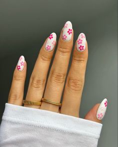 Pink Flower Nails, 2023 Pink, May Nails, Gold Prom, Nails Gold, Broken Nails, Summery Nails, Nails Square, Nails Blue