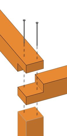 an image of a wooden beam being constructed with two different pieces of wood and one piece of metal