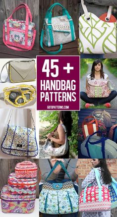 handbag patterns for purses and bags with text overlay that reads 45 + handbag patterns