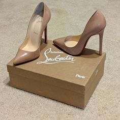 Brand New Louboutin Patent Pigalle 120mm Heels With Box And Dustbag Only Worn Once Indoors. Heel Height: 5 In Color: Nude/Beige Size: 38 It/Eu Narrow At The Toe And Fits Small To Size. If You Are A Size 7.5 Us, These Will Fit You! Louibittons Heels, Loubuitton Heels, Ladys Shoes, Christian Louboutin Boots Tan, Suede Louboutin Heels, Beige Louboutin Heels, Nude Louboutin Heels, Shoes Louboutin, Black Loubiton Heels