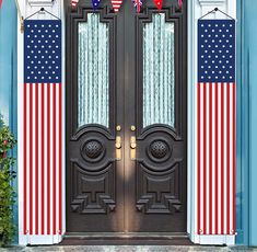 an american flag decorated front door to a house