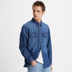 Jackson Worker Overshirt - Dark Wash | Levi's® US Casual Button-up Shacket With Side Pockets, Levi's Collared Shirt With Pockets, Levi's Cotton Utility Jacket With Pockets, Classic Levi's Shirt With Pockets, Levi's Relaxed Fit Shirt With Pockets, Levi's Cotton Shirt With Pockets, Levi's Cotton Utility Jacket, Utility Style Unstructured Button-up Shirt, Utility Style Unstructured Long Sleeve Shirt