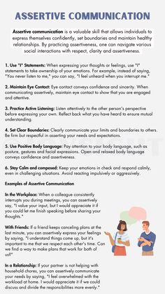 Assertive communication is a key aspect of effective interactions, where individuals express their thoughts, feelings and needs in a direct and respectful manner. It involves standing up for oneself while also considering the rights and feelings of others 💕 #communication How To Talk To People Communication, Expressing Needs In A Relationship, Friendship Communication, Conscious Communication, Confident Communication, Communicate Feelings, Behavior Is Communication, Emotional Communication, Types Of Communication