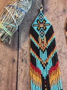 Fractal Seed Bead Earrings OOAK Tribal Southwestern Extra Hippie Cowgirl, Ear Art, Southwestern Boho, Boho Chic Earrings, Bead Sewing, Long Fringe, Bead Work Jewelry, Southwestern Jewelry, Holiday Earring