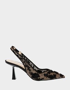 NIKKI BLACK - SHOES - Betsey Johnson Black Slingback Heels, Black Lace Heels, Sling Back Heels, Chic Heels, Elegant Heels, Betsey Johnson Shoes, Lace Heels, Slingback Heels, Shoe Inspo