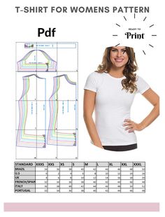 a women's shirt pattern with measurements for the front and back