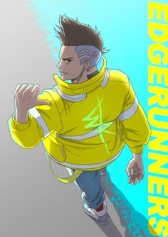 a man in a yellow jacket is running