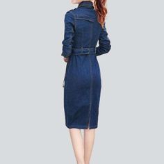 Step back in time and embrace the '90s trend with our Spring-Summer 2023 Collection of Knee-Length Jeans Dress! This medium wash denim dress. with its edgy distressed pattern. buttoned closure and sleek slim fit. is the perfect combination of contemporary fashion and nostalgic grunge.Why You'll Love It: Iconic '90s Look: Our Knee-Length Jeans Dress embodies the spirit of rebellion intertwined with refined sophistication. Distinctive Distressed Pattern: Expertly crafted wear and tear. capturing a Non-stretch Denim Dress With Pockets, Fitted Knee-length Denim Jeans, Chic Slim Denim Dress, Casual Dark Wash Midi Denim Dress, Slim Fit Denim Dresses, Fall Denim Washed Dress, Fitted Knee-length Jeans For Summer, Trendy Knee-length Denim Jeans, Fall Washed Denim Dress