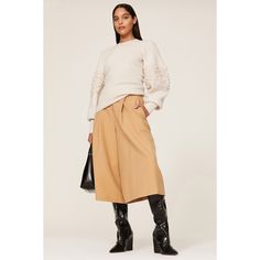 Off-white knit (64% Wool, 26% Polyamide, 9% Cashmere, 1% Elastane). Sweater. Mock neck. Long sleeves. Pull on. 24.5" from shoulder to hemline. Imported. Beige Long Sleeve Knit Top For Work, Spring Long Sleeve Knit Top For Workwear, White Knit Top For Work In Winter, White Long Sleeve Knit Top For Work, Spring Workwear Fine Knit Sweater, Winter White Knit Tops For Workwear, White Fine Knit Top For Fall, Spring Workwear Knit Sweater, Chic Pointelle Knit Sweater For Work