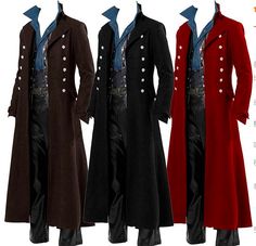 Men's Steampunk Military Trench Coat Long Jacket Gothic Overcoat Cosplay | eBay Black Long Jacket, Medieval Pirate, Vampire Cosplay, Cape Outfit, Dragons Clothes, Pirate Halloween, Long Coat Jacket, Medieval Costume, Pirate Costume