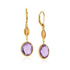 Buy LOVCIA Luxury Elegant 14k Yellow Gold Leverback Earrings with Amethyst and Citrine Drops 14k Yellow Gold Drop Earrings, Yellow Gold Drop Earrings, Gemstone Drop Earrings, Gold Dangle Earrings, Round Diamond Engagement Rings, Leverback Earrings, Citrine Gemstone, Earrings Drop, Gold Earrings Dangle