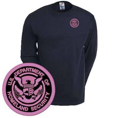 "Dept. of Homeland Security FEMA Embroidered L/S Tee Shirt Pink Cancer Awareness Logo #721 Design is embroidered on the Left chest only. This is Not Screen Printed or a Cheap Patch! Size Med. to 3XL Available in Black or Navy NO REUFUNDS / EXCHANGES; ALL ITEMS ARE CUSTOM MADE WHEN ORDERED. GILDAN® DRYBLEND® 50/50 LONG SLEEVE T-SHIRT * 5.5 oz. 50/50 preshrunk cotton/polyester jersey knit * Seamless double needle 7/8\" collar * Taped neck and shoulders * Heat transfer label * Quarter-turned to eli Embroidery Shop, Pique Polo Shirt, Homeland Security, Star Shirt, 50 50, Star Fashion, Heat Transfer, Knit Jersey, Long Sleeve T Shirt