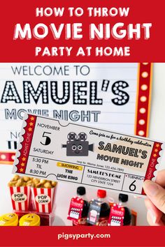 How to throw Movie Night Party at Home Movie Watch Party Ideas, Movie Day Birthday Party, Kids Movie Birthday Party Ideas, Pajama Movie Night Birthday Party, Movie Night Crafts For Kids, Netflix And Chill Party Theme, Movie Bday Party Ideas, Movie Birthday Party Ideas For Kids, Movie Night Birthday Party For Kids