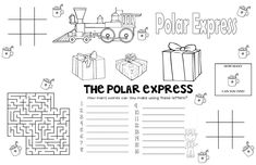 the polar express worksheet is shown in black and white, with an image of presents